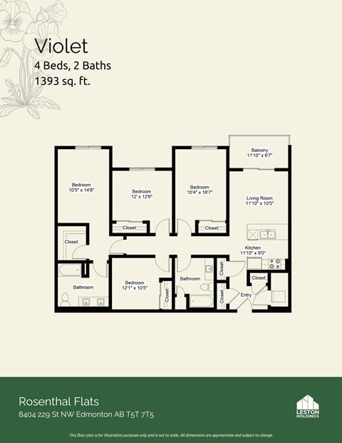 Floor plan for 4 beds, 2 baths, 1468 sqft